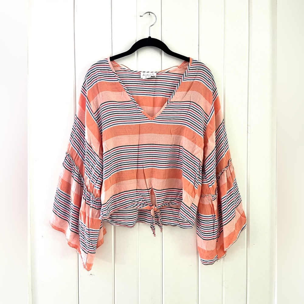 Lavender Field Coral/Blue Striped Top, Sz M